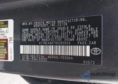 2009 Toyota Camry Se from USA, damaged, VIN 4T1BE46K79U265624